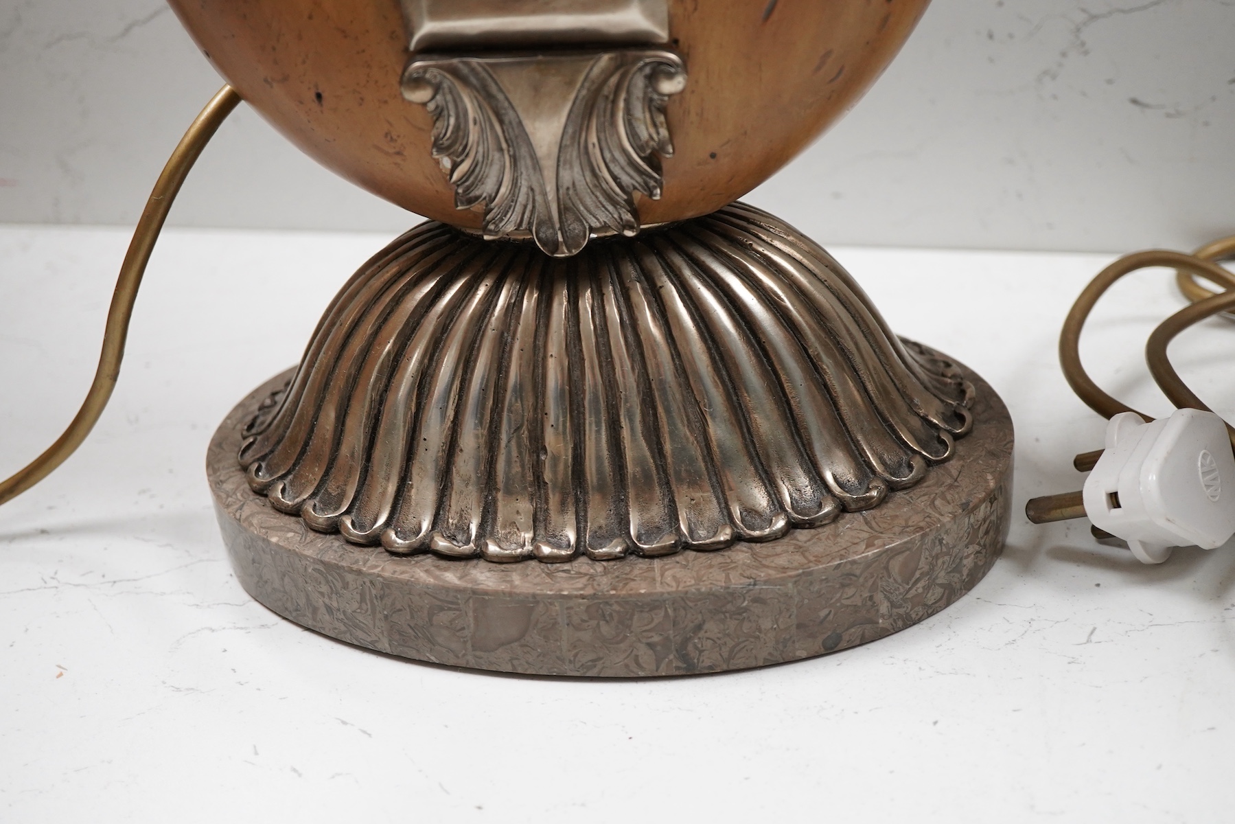 A pair of Maitland-Smith lyre shaped tablelamps